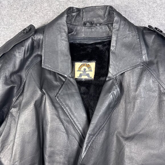 Phase 2 Coat XL Black Leather Jacket Metal Gothic Marilyn Manson Rain Trench - Picture 3 of 13